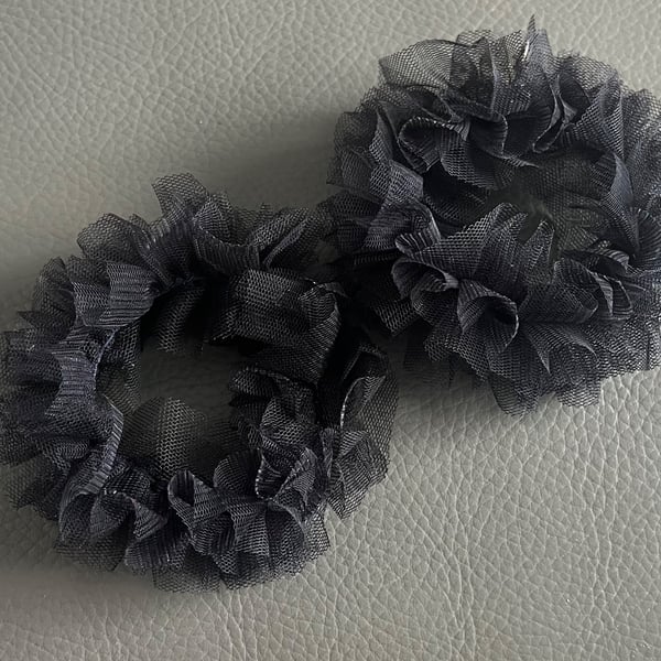 Handmade Black Tulle Hoop Earrings - Soft Ruffle Statement Jewellery 