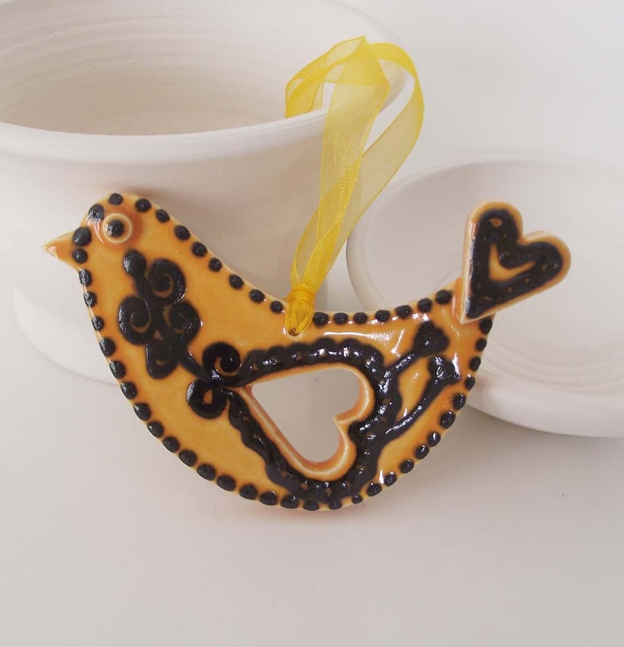 ceramic folk art  bird decoration 