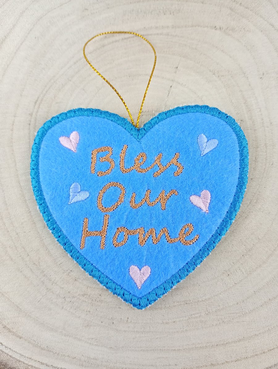 Bless Our Home Hanging Heart Decoration - Blue Heart Decoration