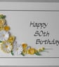 Handmade 80th birthday card with quilled flowers, any age - Image 3