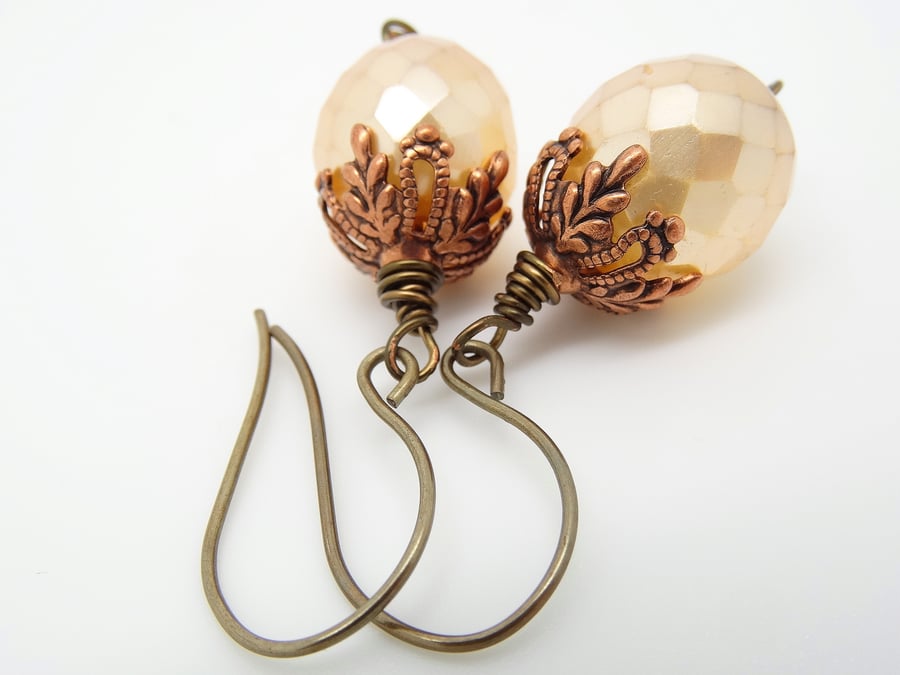 Czech Glass earrings,Vintage style czech glass earrings,peach earrings