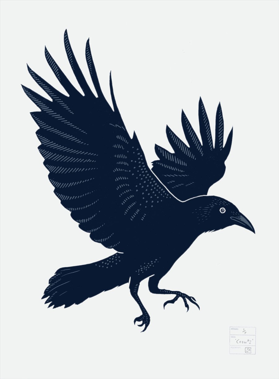 Crow No.2 large two-colour linocut screen-print (76x56cm)