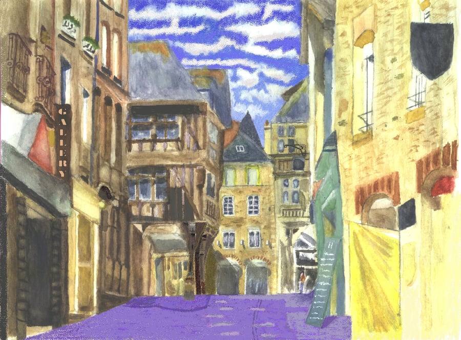 Medieval town Dinan 2 Watercolour Print