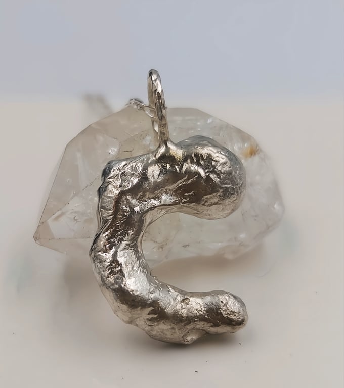 Molten Silver Letter C Necklace - Organic Initial Pendant - Everyday Pendant