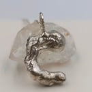 Molten Silver Letter C Necklace - Organic Initial Pendant - Everyday Pendant