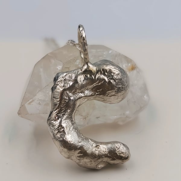 Molten Silver Letter C Necklace - Organic Initial Pendant - Everyday Pendant