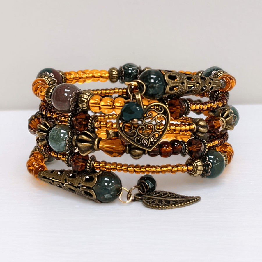 Memory Wire Bracelet for Autumn.  Multi Loop Wrap Around Bangle