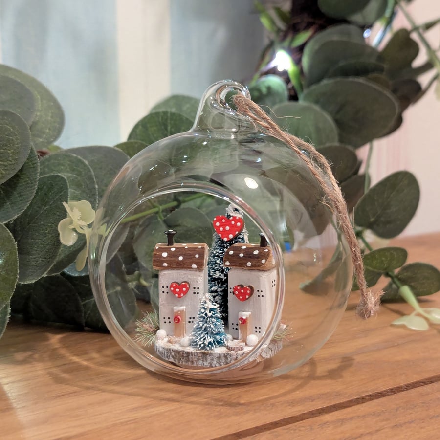 Glass Bauble Christmas Decoration with Cottage Scene