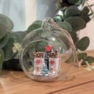Glass Bauble Christmas Decoration with Cottage Scene