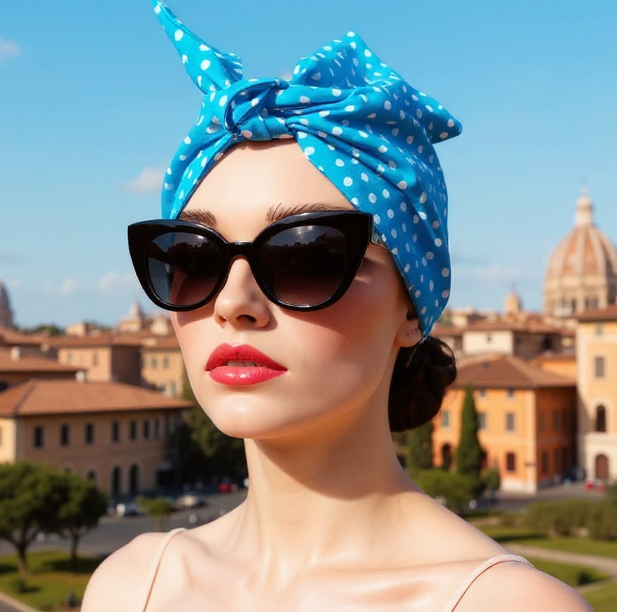 1950s Retro Rockabilly Headscarf Handmade turquoise Polka dot Print