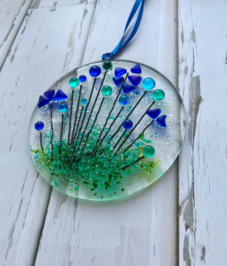 Wildflower suncatcher fused glass, gift for her, housewarming gift, floral