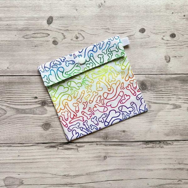 Willy themed fabric gift bags with snap closure. Reusable present wrap.