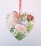 Pink floral cottage chic wood decoupage heart hanging decoration - Image 2
