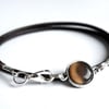 leather bracelet with brown cat eye cabochon