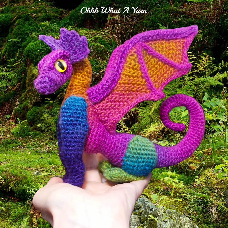 3D crochet soft sculpture collectable rainbow dragon Crochet dragon.