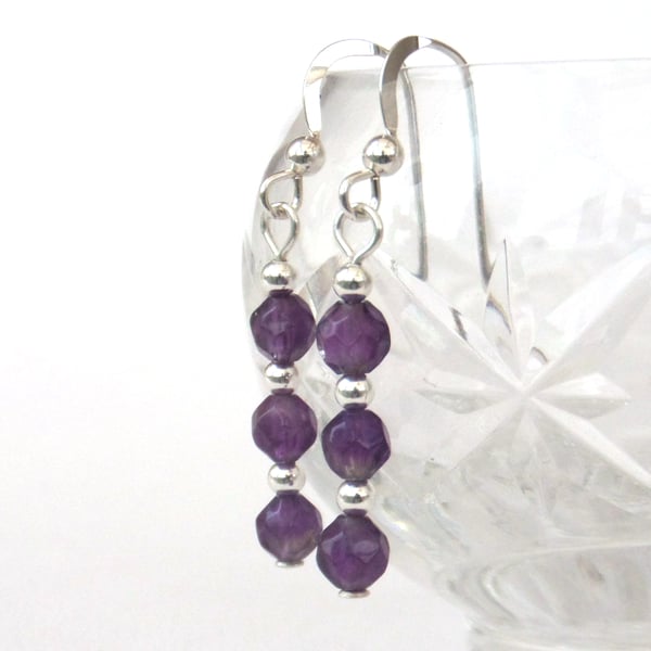 Dainty amethyst silver earrings