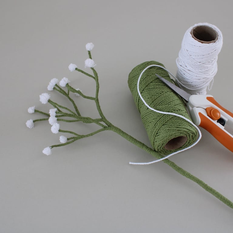 Gypsophila flower, single stem macrame, textile forever flower