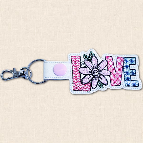 Floral Love Keyring - Embroidered Bag Charm