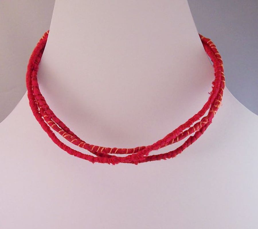 Wrapped silk choker style necklace in red silk - Scarlett