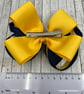 Large 5 inch Navy and Yellow Gold Double Layer Bow with Double Loops - Image 4