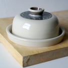 Sale - Hand thrown butter dish - glazed in transparent with slip design