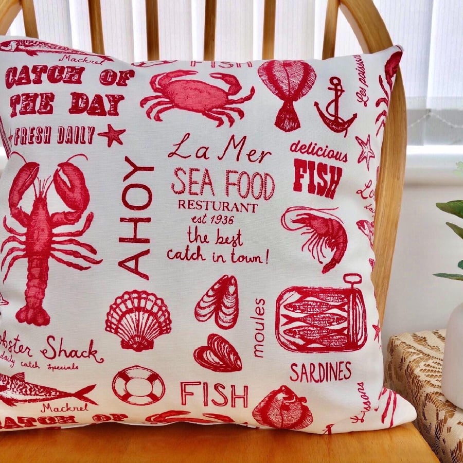 Red Seafood: Cushion Cover 17” (43cm) 