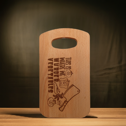 Small Chopping Board with funny quote engraving. Beech Wood, convenient handle.