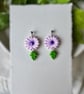 Purple Daisy and Leaf Polymer Clay Earrings 