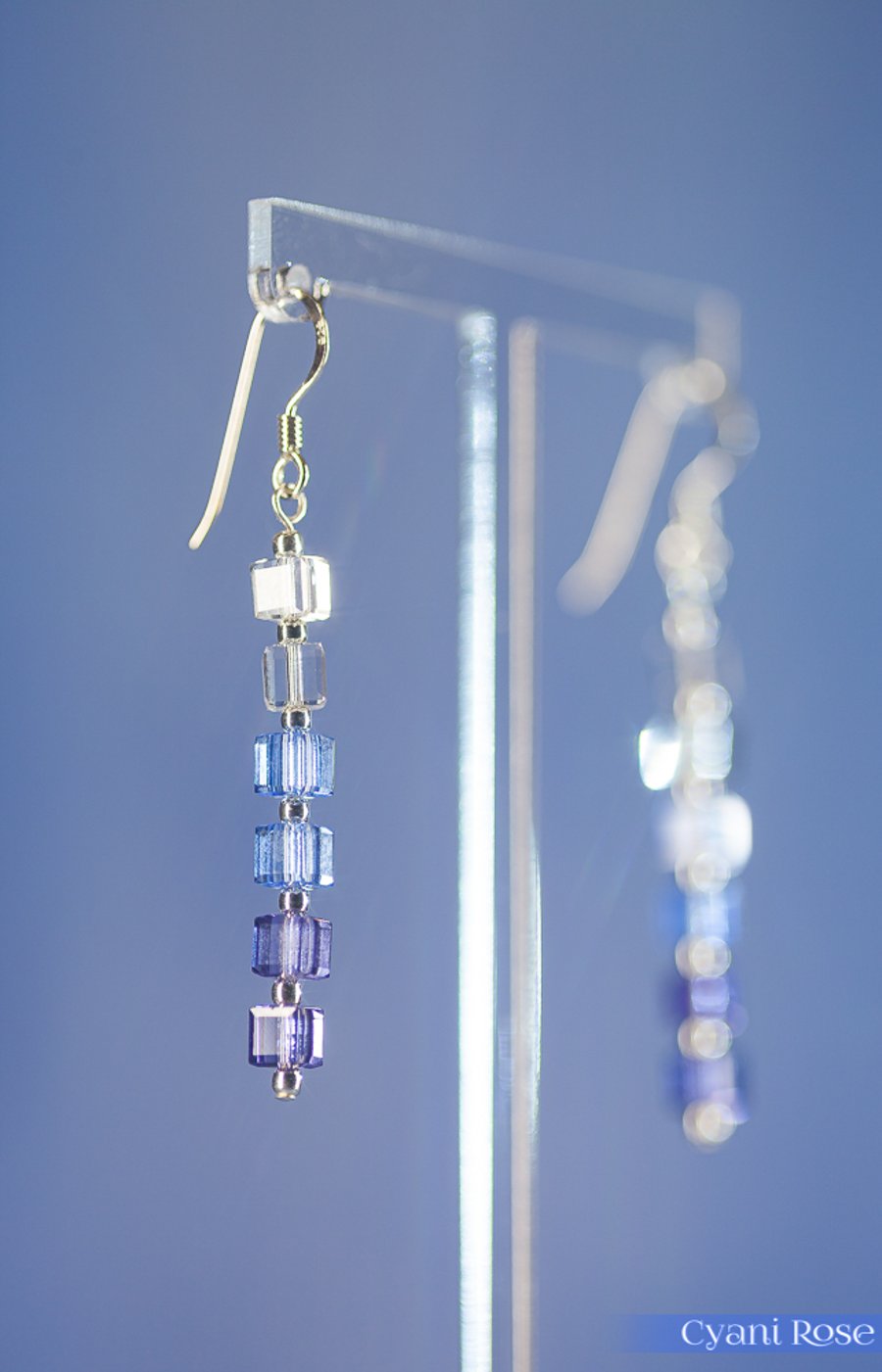 Image of Earrings Sparkly Swarovski cubes and sterling silver dangle design