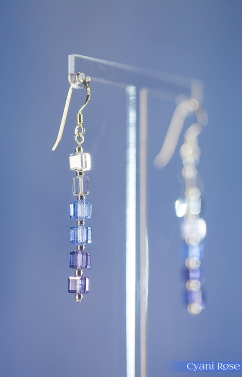 Earrings Sparkly Swarovski cubes and sterling silver dangle design