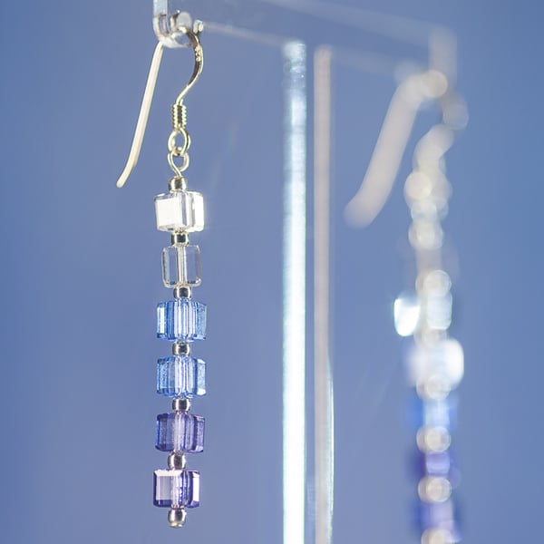 Earrings Sparkly Swarovski cubes and sterling silver dangle design