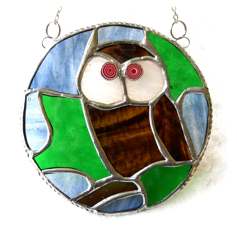 Owl Ring Suncatcher Stained Glass Bird Handmade 