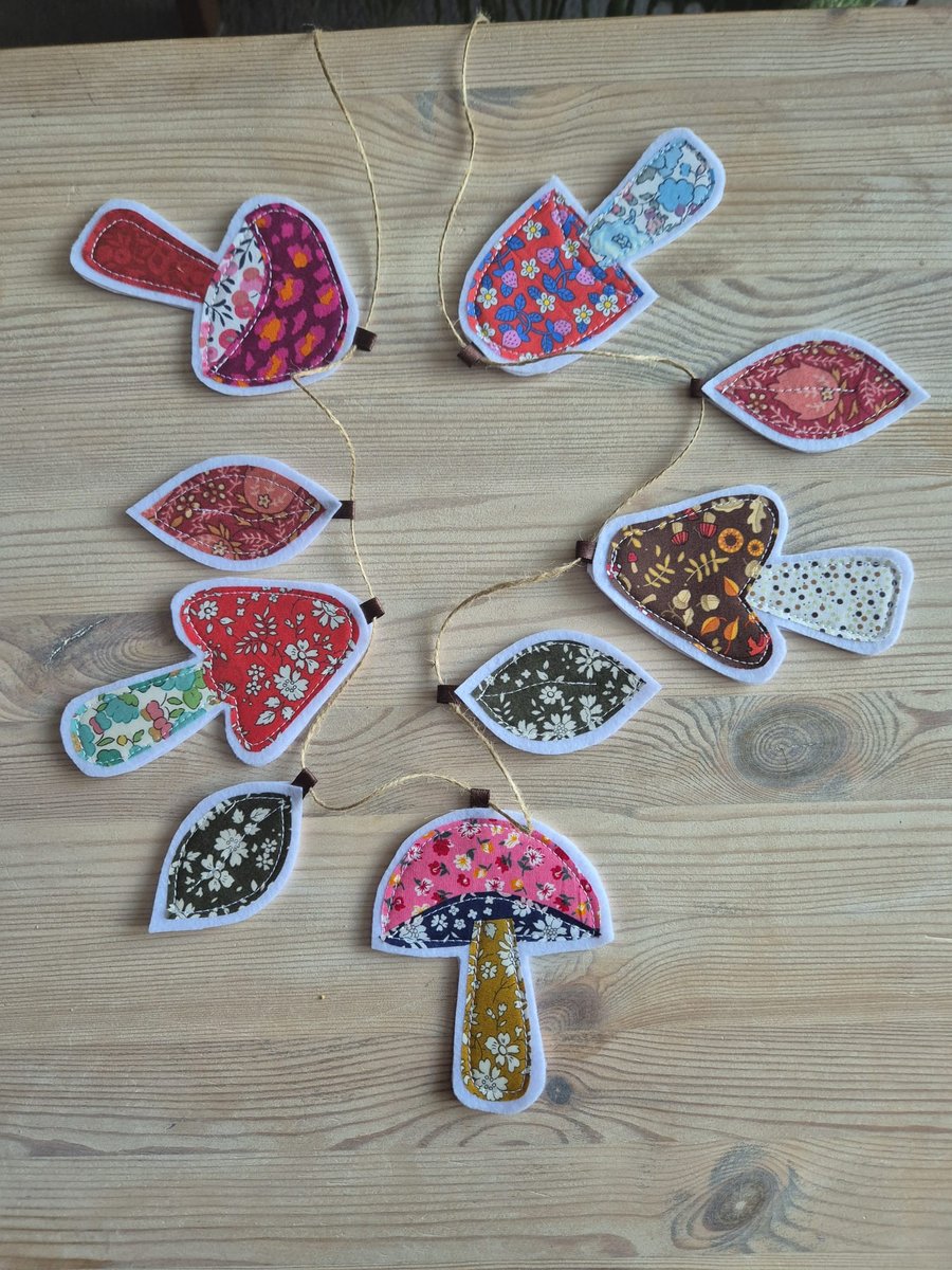 Liberty Fabric Mushrooms and Leaves Autumn Large bunting