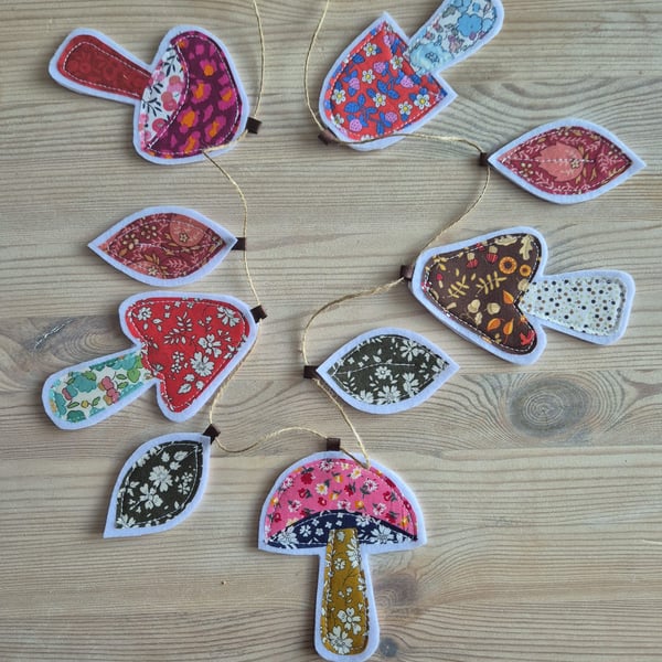 Liberty Fabric Mushrooms and Leaves Autumn Large bunting