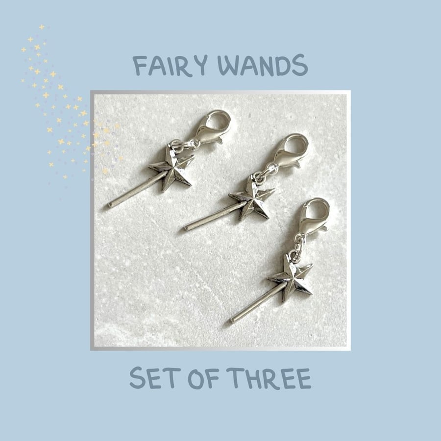 Star wand clip on charms (set of 3) zipper pull for bags, planners and more