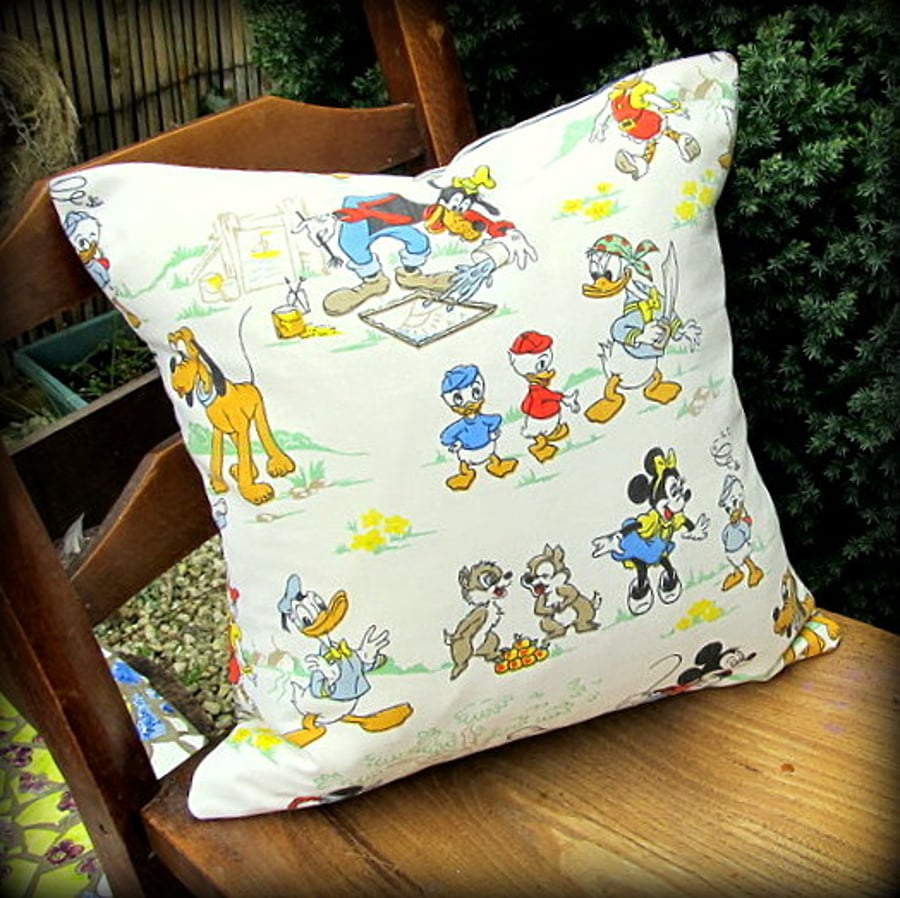 SALE!!! Vintage cushion, using an early 1960's Walt Disney Productions fabric.  