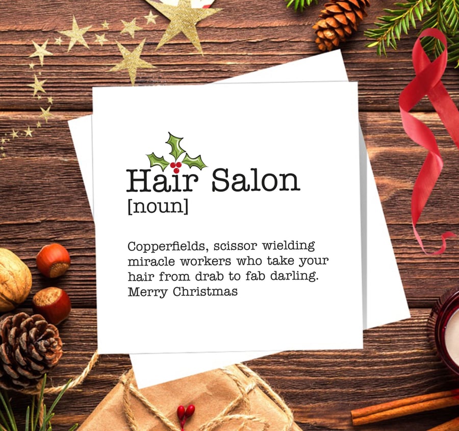 Hair Salon Definition Christmas Card - personalised, blank inside