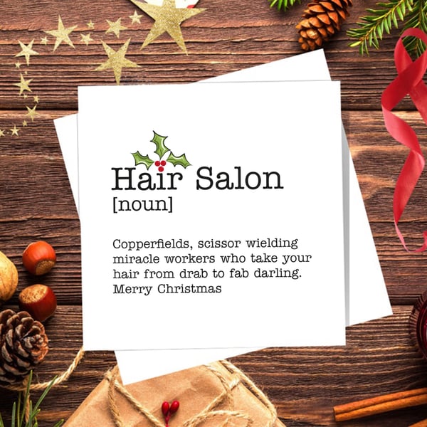 Hair Salon Definition Christmas Card - personalised, blank inside