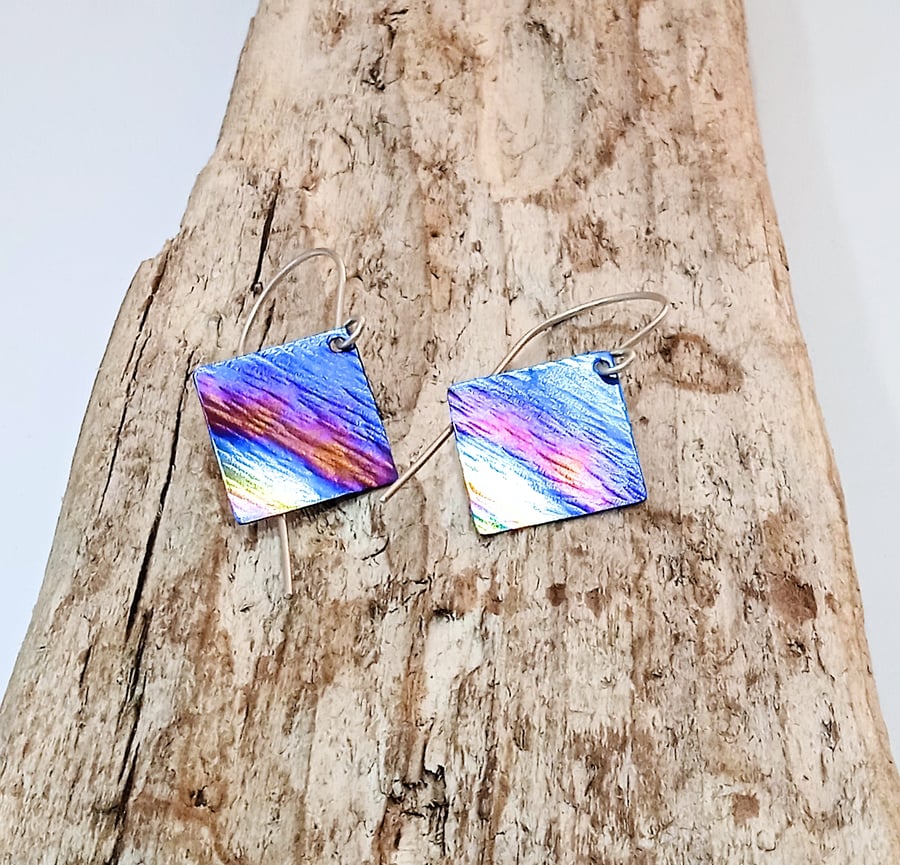  Handmade Diamond Shaped Coloured Titanium Earrings - UK Free Post