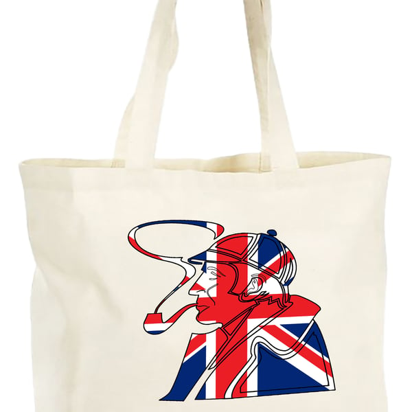 Best of British, Union Jack Sherlock Cotton bag, with gusset Cols black & cream