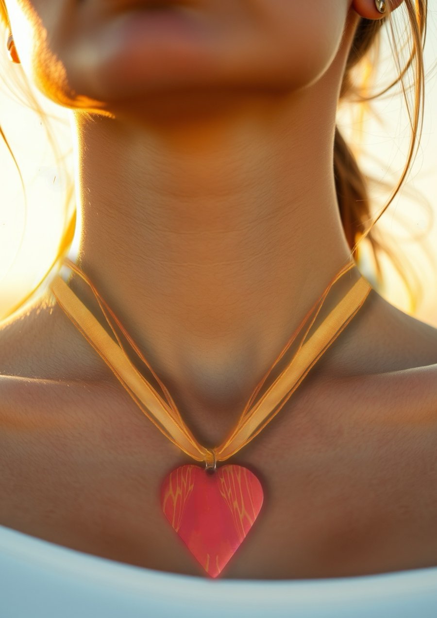 Large Heart Fire Design Polymer Clay Pendant Necklace