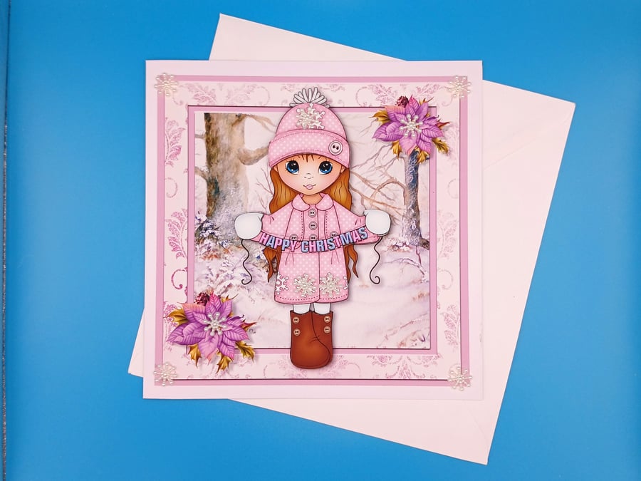 Children's Christmas Card, Large, Decoupage, Daughter,  Granddaughter, Neice 