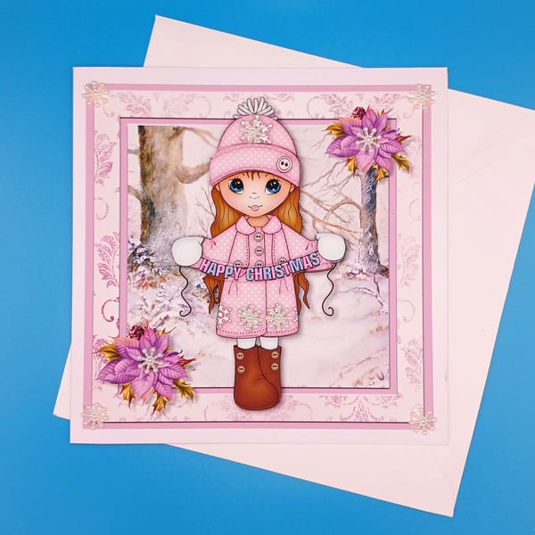 Children's Christmas Card, Large, Decoupage, Daughter,  Granddaughter, Neice 