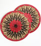  Rose Pink Flower & Feather Round Cork Tablemats - Set of Two - Image 1