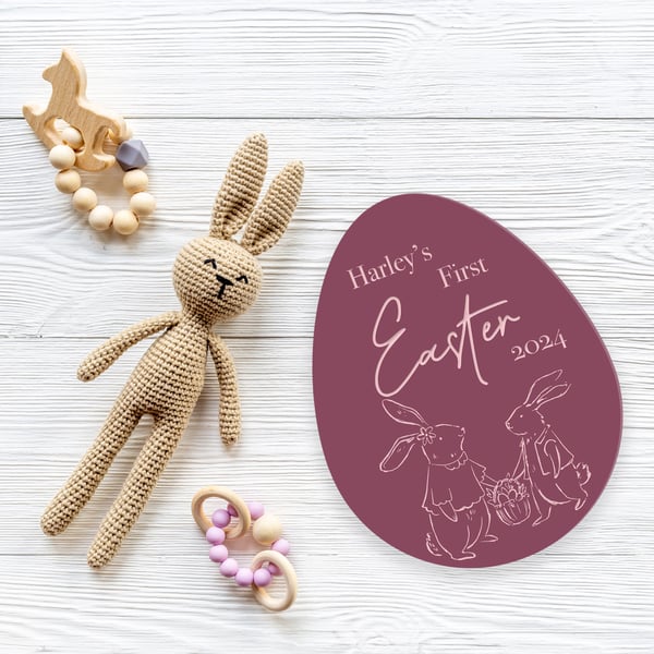 First Easter Personalised Bunny: Rabbit Design, Acrylic Egg, Custom Name