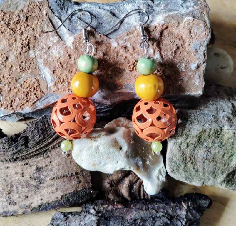 Hook earrings with multicoloured beads - dangle drop style