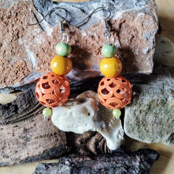 Hook earrings with multicoloured beads - dangle drop style