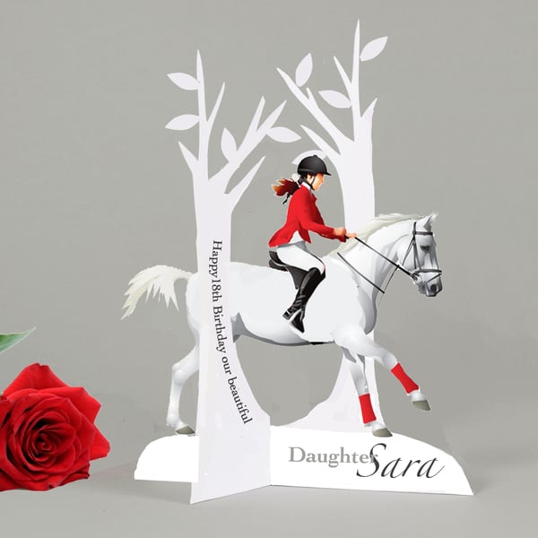 Personalised 3D Horse Riding Birthday card any age for a Daughter, Granddaughter