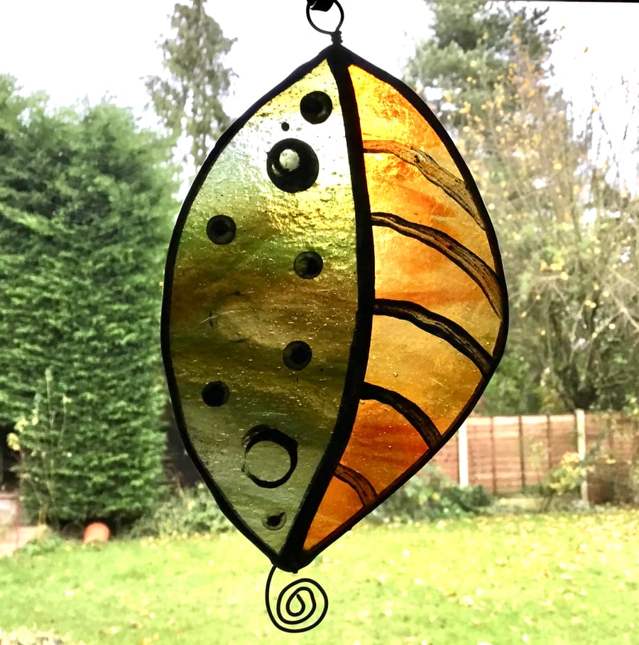 Stained glass leaf sun catcher - decorative window hanging