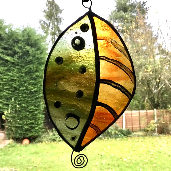 Stained glass leaf sun catcher - decorative window hanging